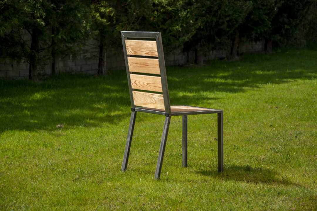 Krzesło ogrodowe Clean z litego drewna dębowego i surowej stali, wooden manufacture meble ogrodowe do ogrodu,domu,restauracji,jadalni,hotelu